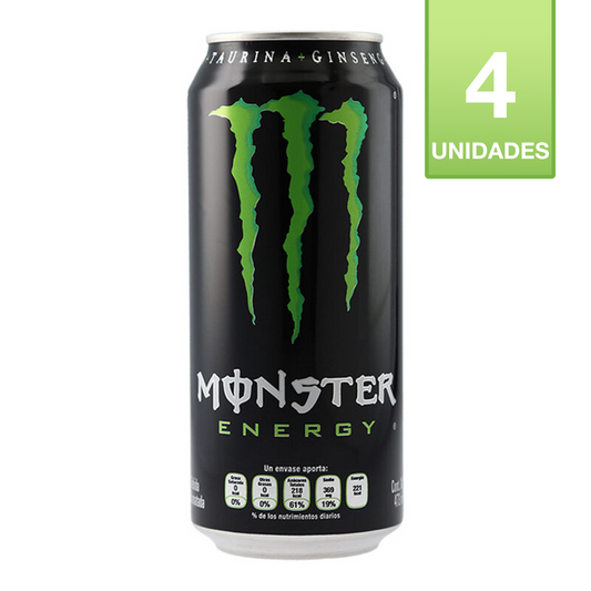 BEBIDA ENERGÉTICA MONSTER ENERGY REGULAR 473 CC (4 UNIDADES)